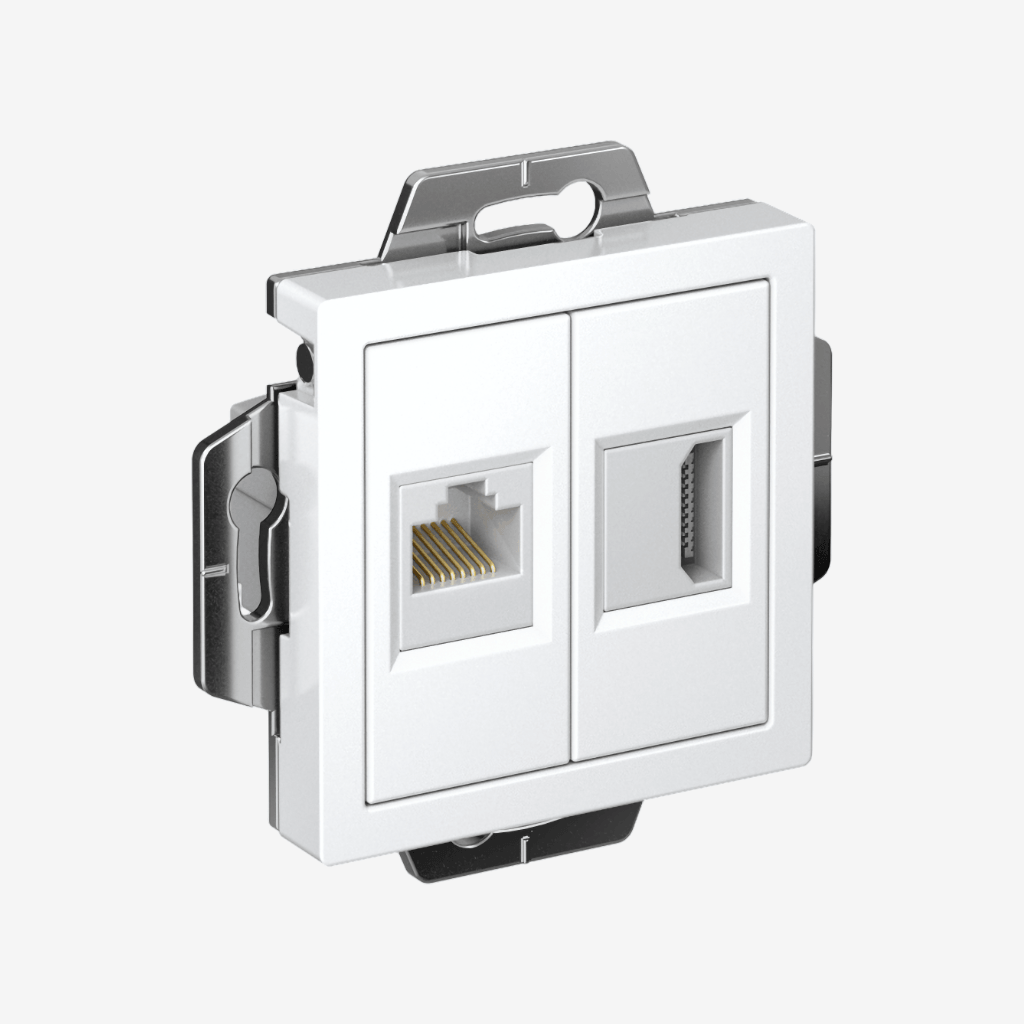 Розетка Systeme Electric AtlasDesign | двойная HDMI+RJ45, кат. 5е, механизм, Белый