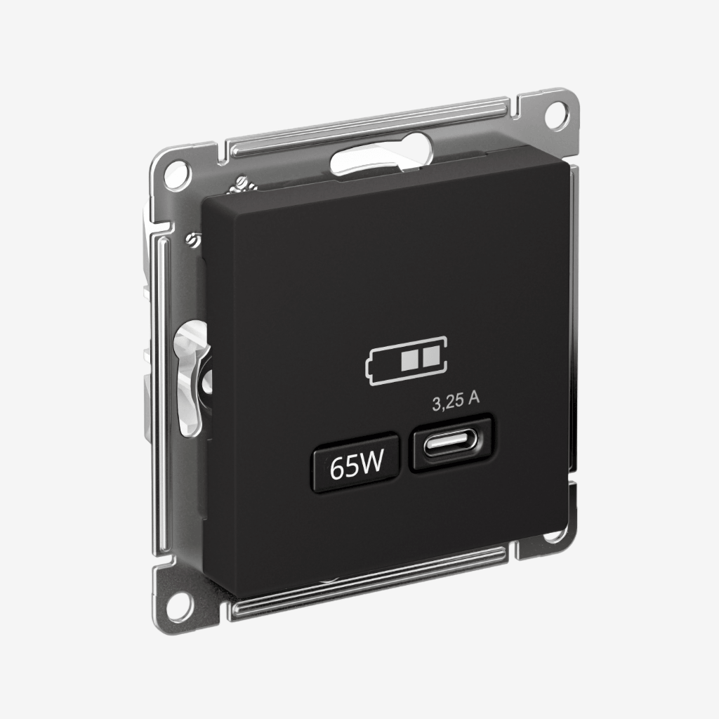Розетка Systeme Electric AtlasDesign | USB тип-С 65Вт высокоскор.заряд. QC, PD, механизм, Черный (Карбон)